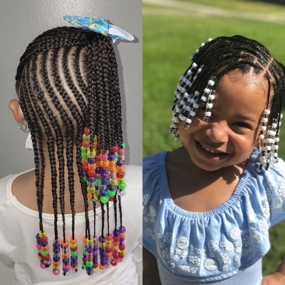 Upbeat long braids hairstyles for kids black girl